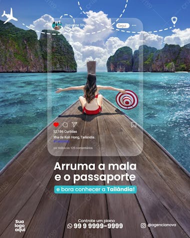 Agência de viagens arruma a mala e o passaporte social media