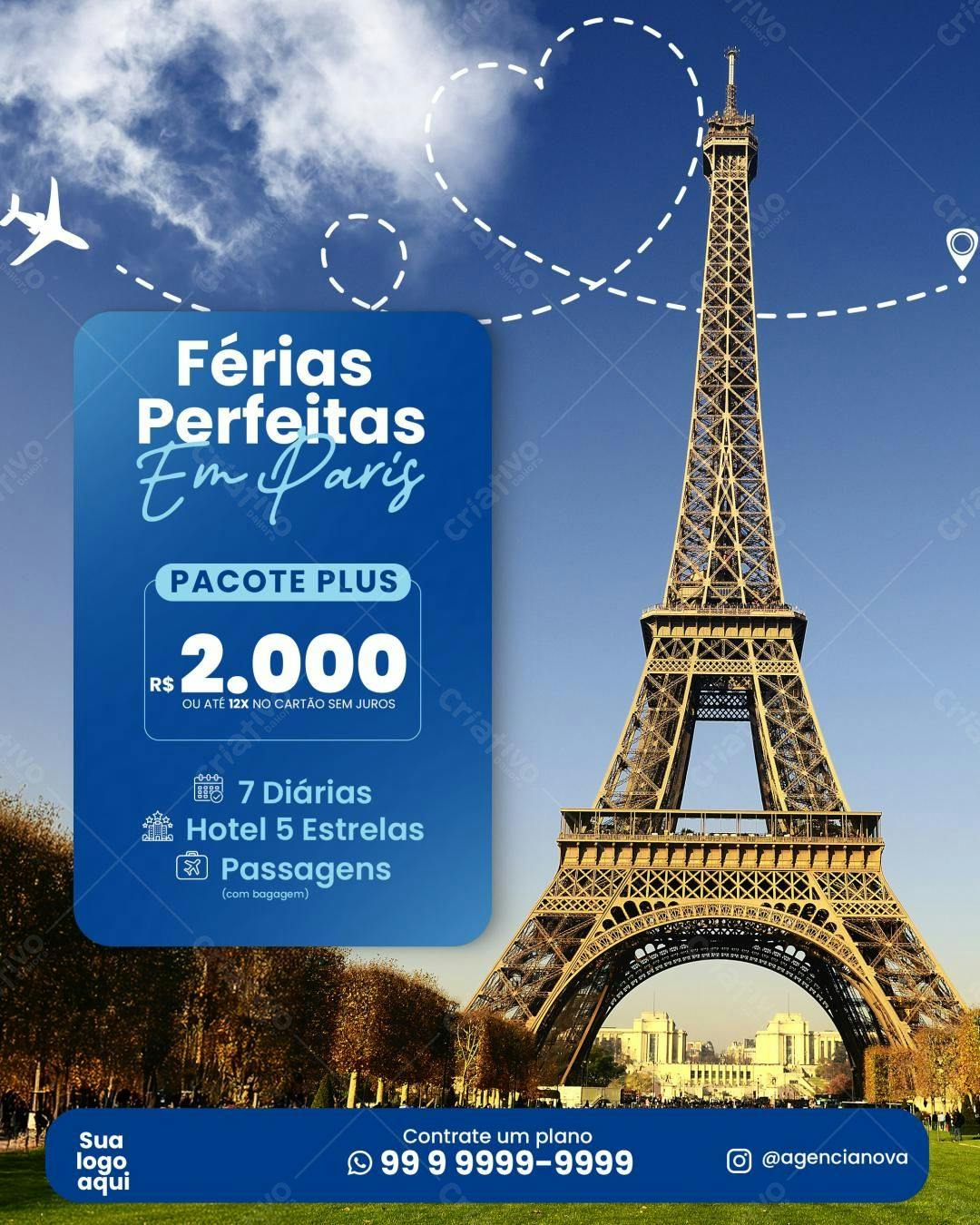 Flyer para Promoção de Viagem a Paris PSD Editável