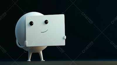 Personagem De Desenho Um Boneco Segurando Uma Placa