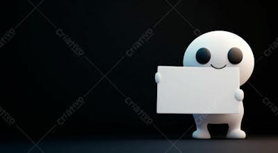 Personagem De Desenho Um Boneco Segurando Uma Placa