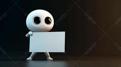Personagem De Desenho Um Boneco Segurando Uma Placa