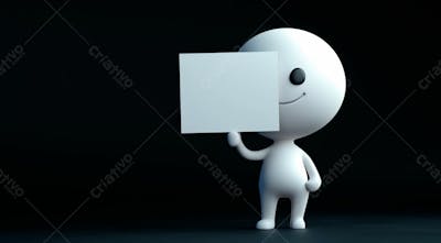 Personagem De Desenho Um Boneco Segurando Uma Placa