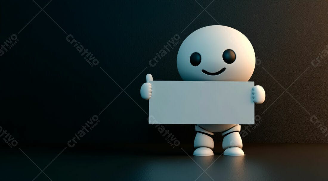 Robô simpático segurando cartaz branco