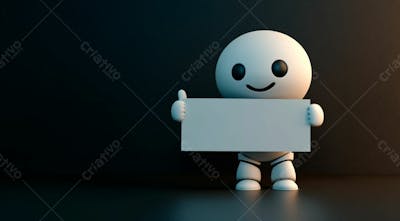 Personagem De Desenho Um Boneco Segurando Uma Placa