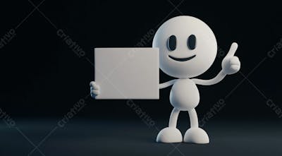 Personagem De Desenho Um Boneco Segurando Uma Placa