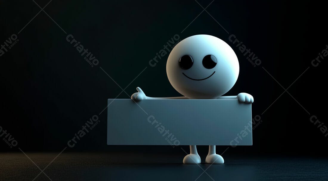 Boneco sorridente segurando placa vazia