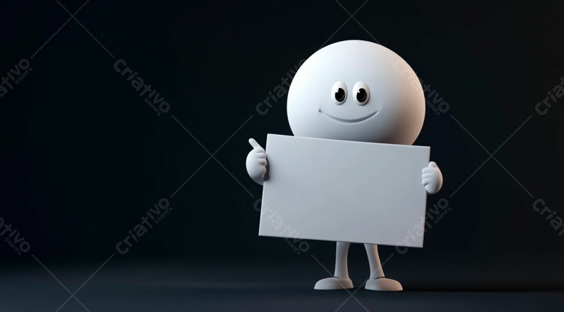 Boneco 3D segurando cartaz branco
