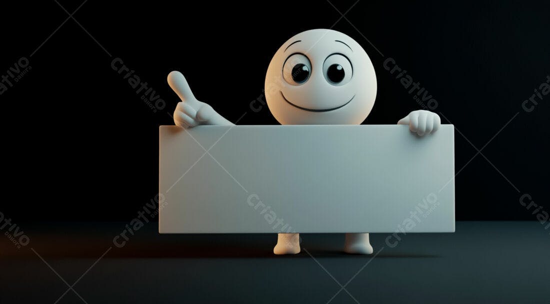 Emoji feliz segurando placa branca