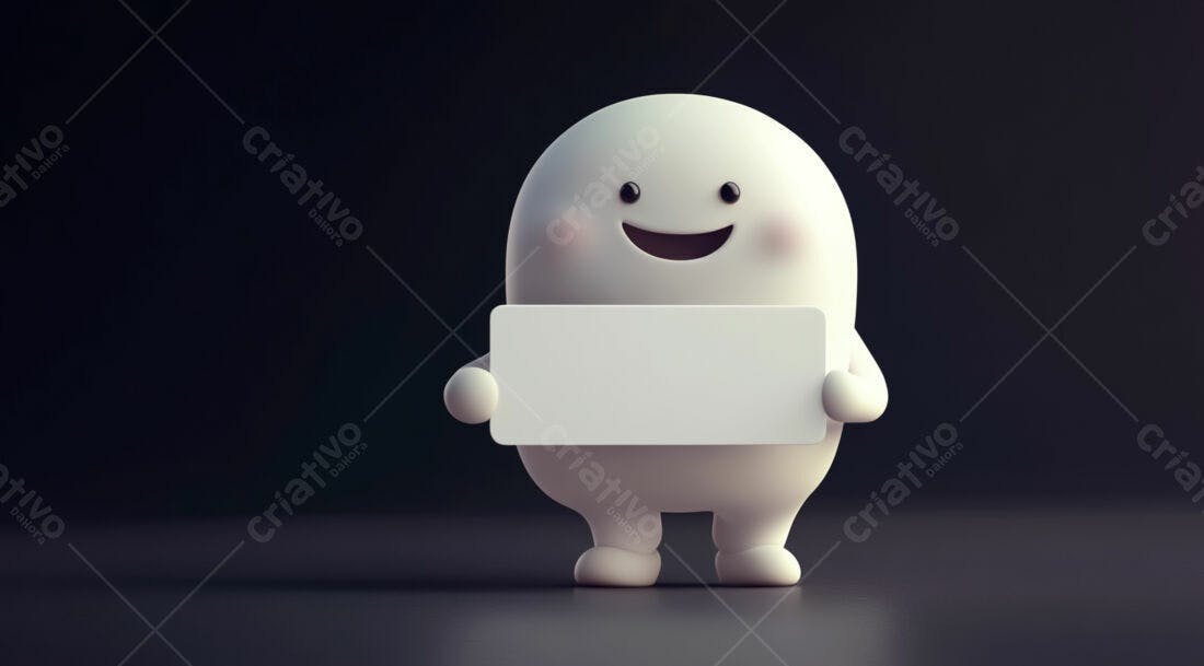 Personagem 3D segurando cartaz branco