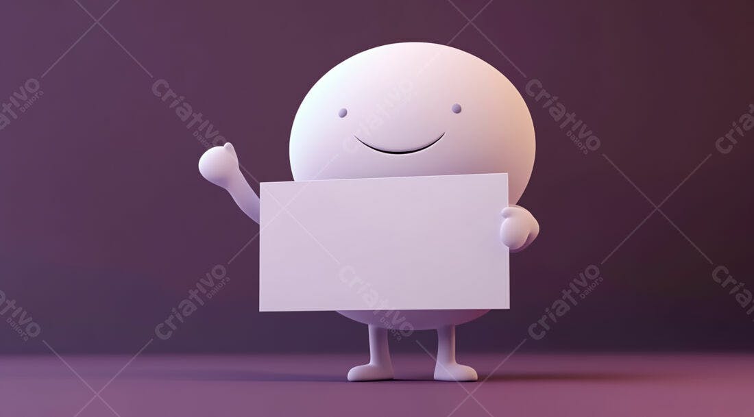 Personagem 3D segurando cartaz branco