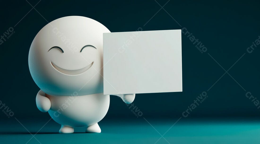 Personagem 3D segurando cartaz branco