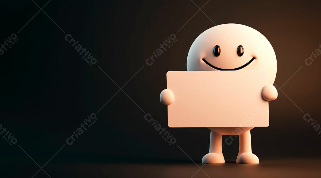 Boneco 3D segurando cartaz branco