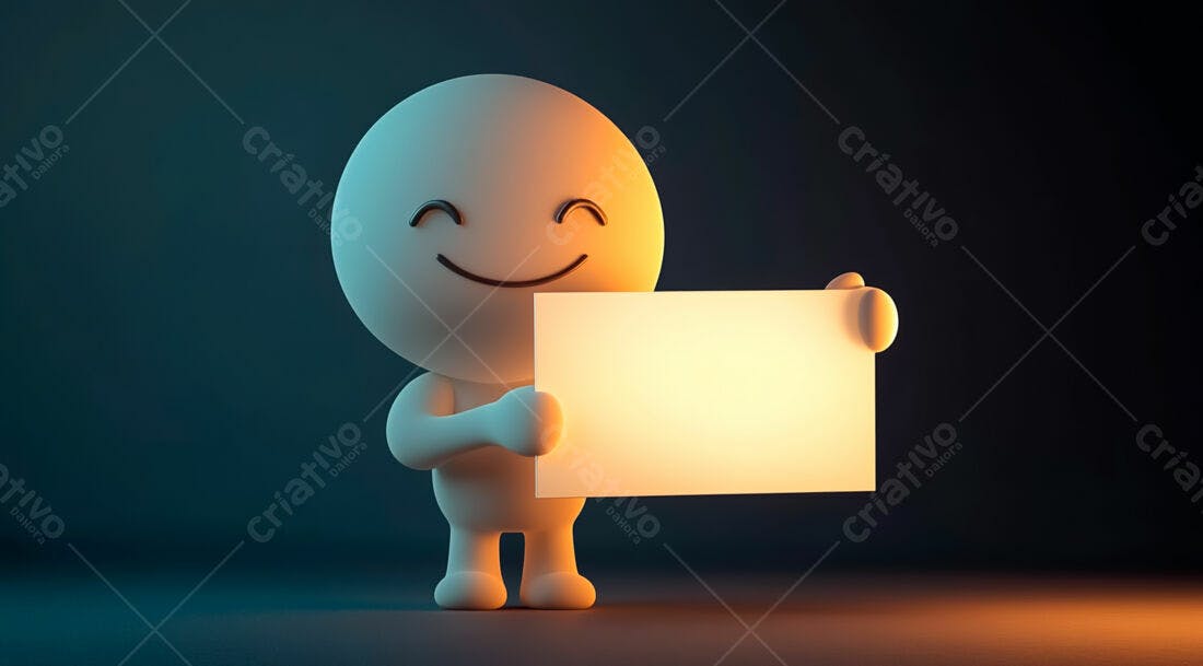 Boneco 3D segurando placa amarela