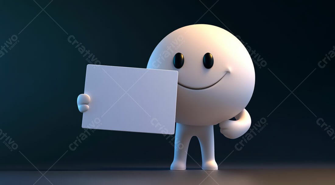 Personagem 3D segurando cartaz branco