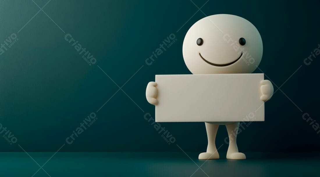 Boneco 3D segurando cartaz fundo verde