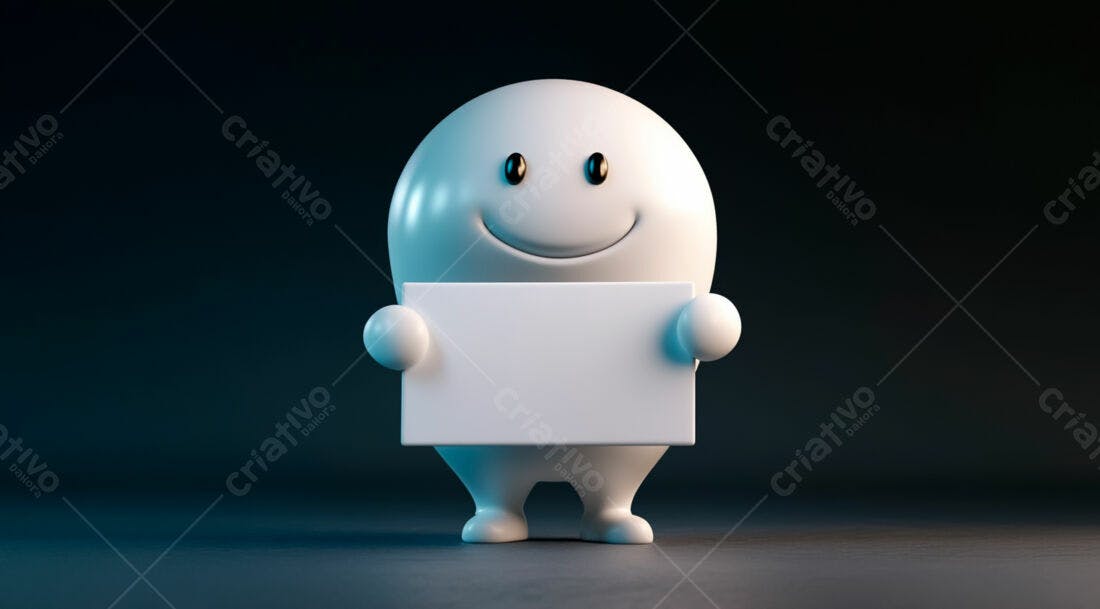Personagem 3D segurando cartaz branco