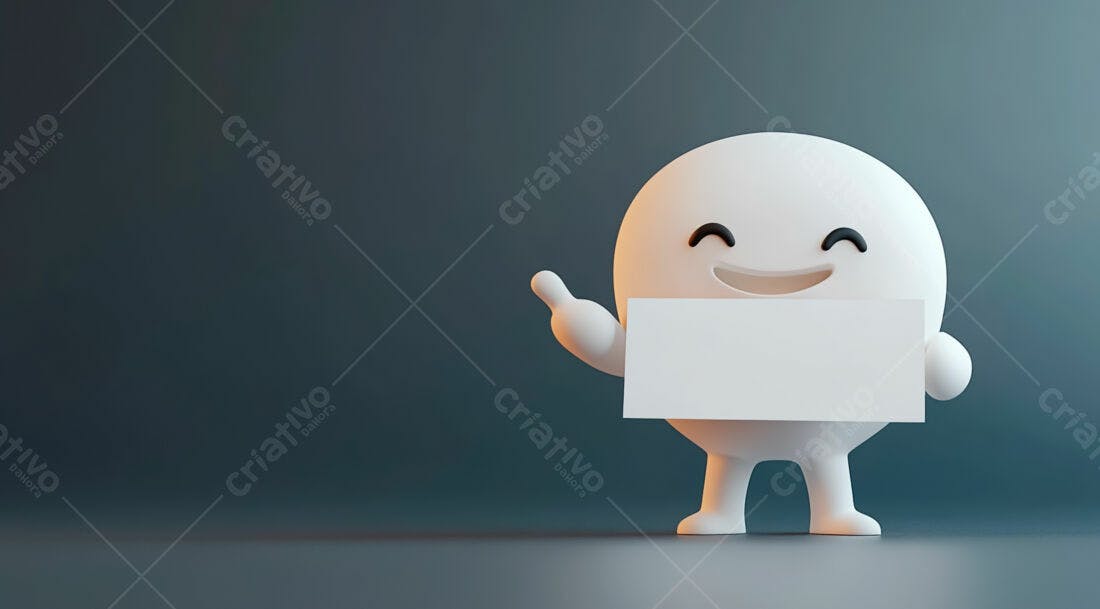 Personagem 3D segurando cartaz branco