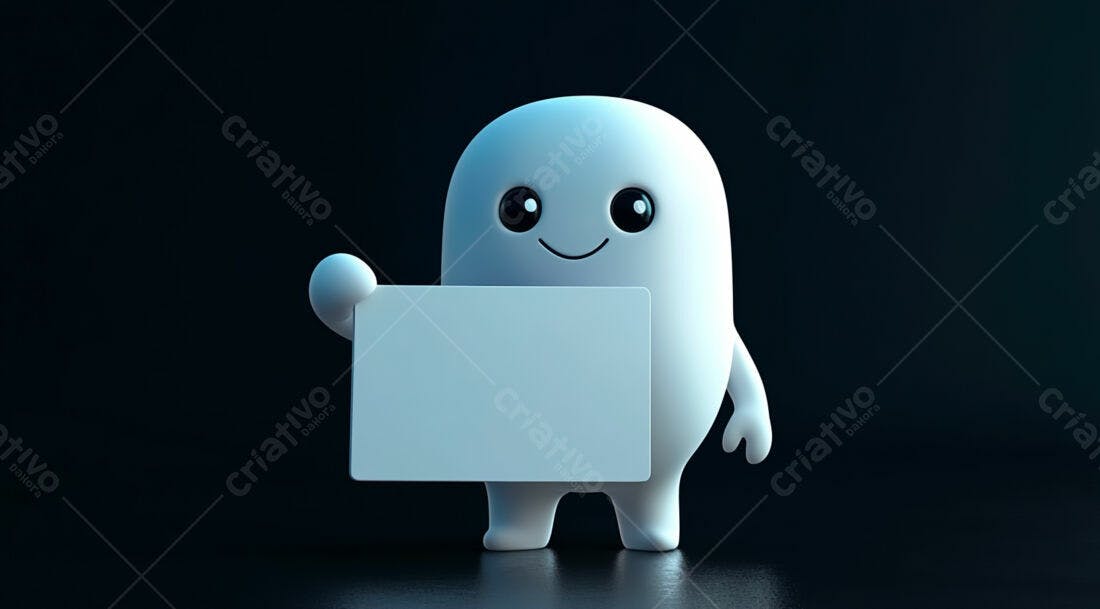 Personagem 3D segurando cartaz branco