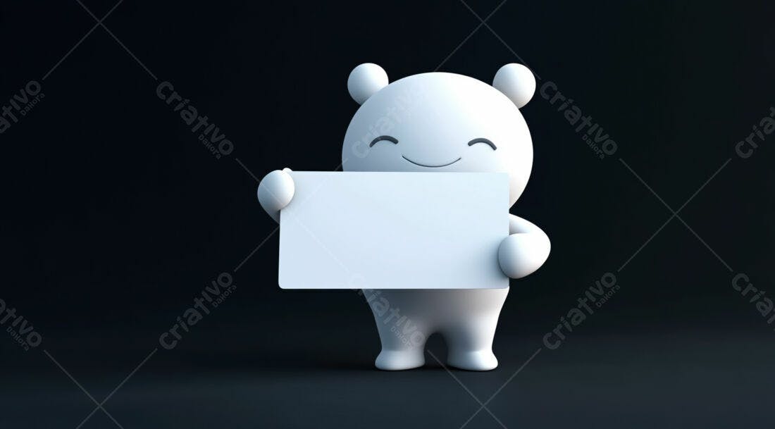 Ursinho branco segurando cartaz branco fundo escuro