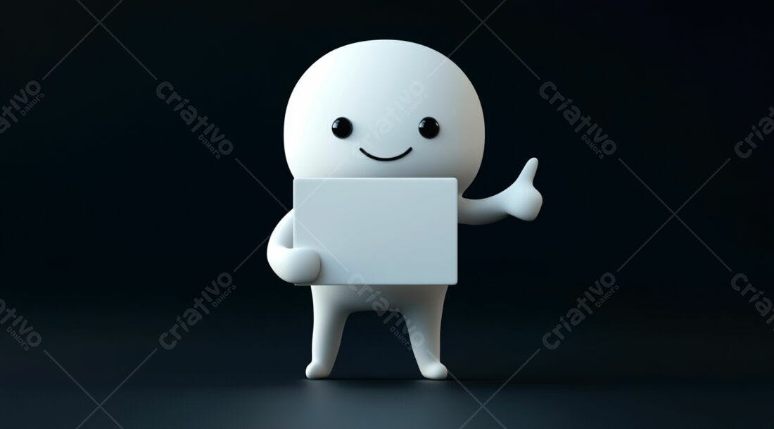 Boneco 3D segurando cartaz branco