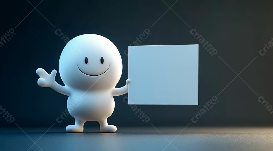 Personagem 3D segurando cartaz branco