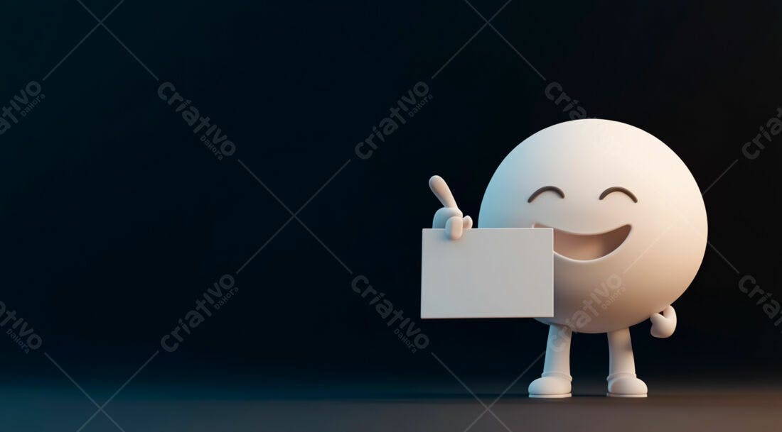 Emoji feliz segurando cartaz branco