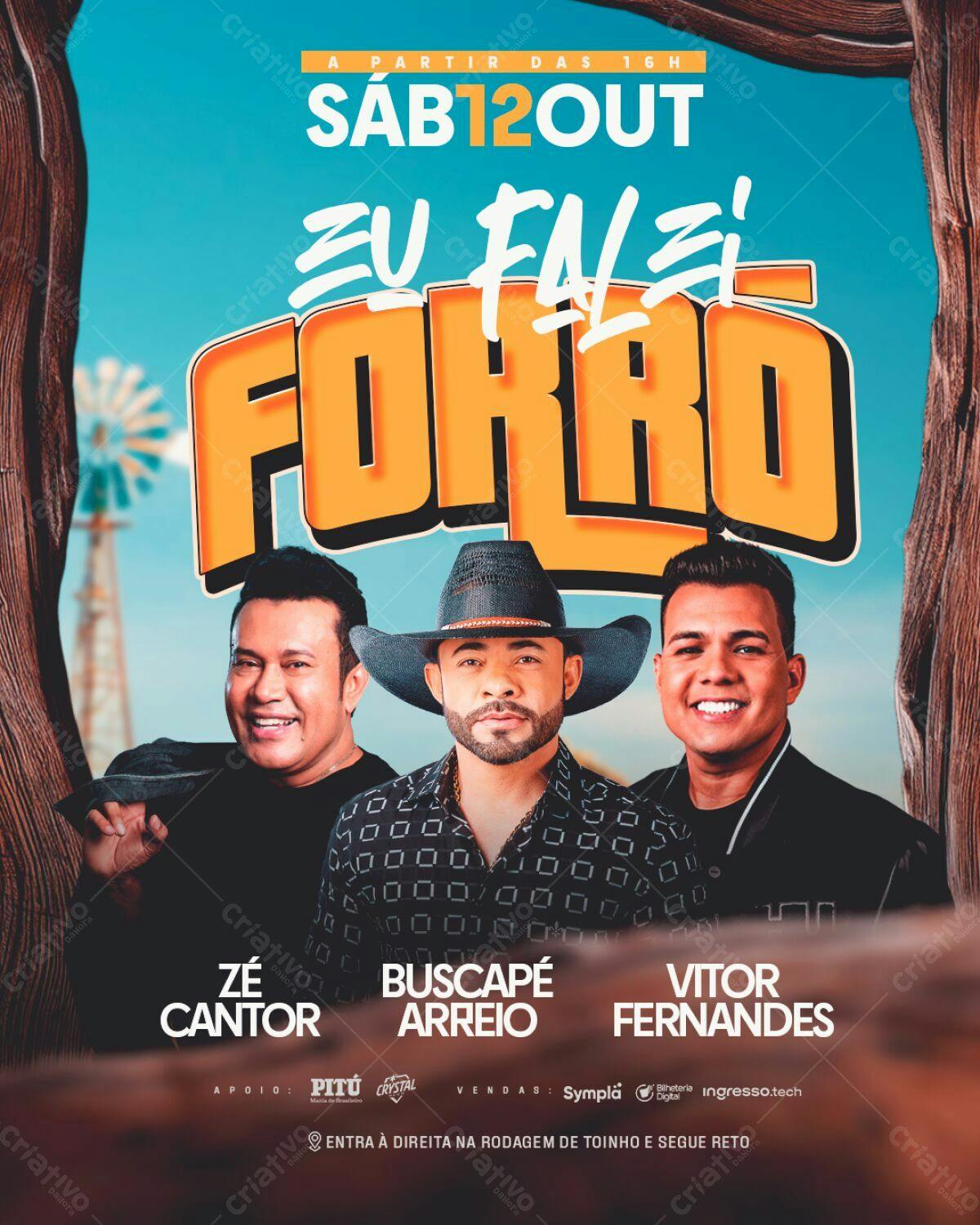 Flyer para Show de Forró com Zé Cantor, Buscapé Arreio e Vitor Fernandes PSD Editável