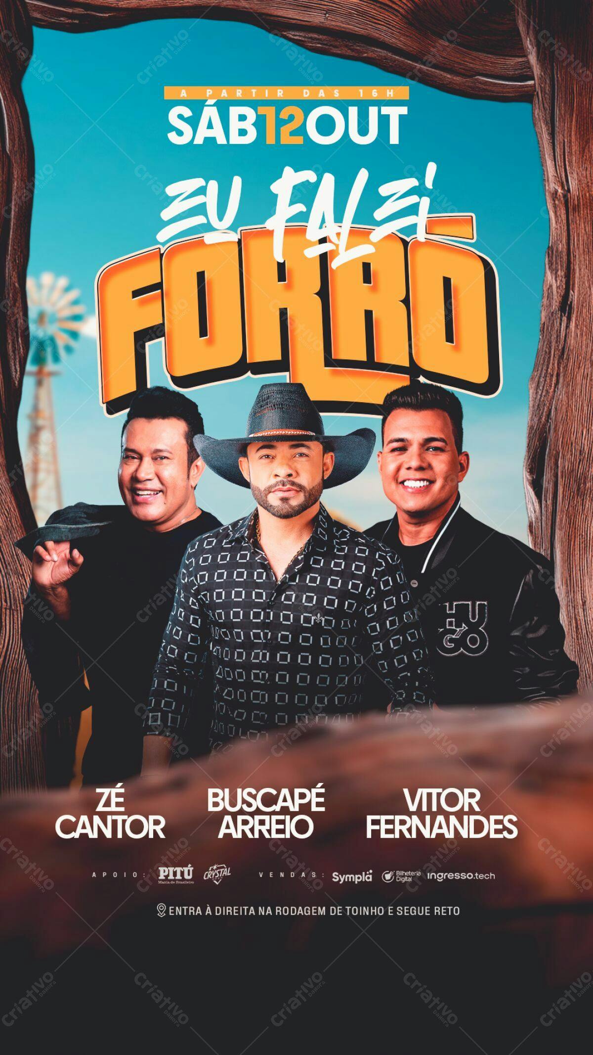 Flyer Festa Sertaneja com Zé Cantor, Buscapé Arreio e Victor Fernandes PSD Editável