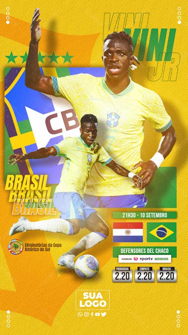 Flyer esportivo brasil vs paraguai eliminatórias copa do mundo 2026 stories