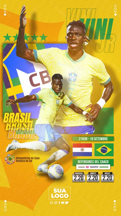 FLYER ESPORTIVO BRASIL VS PARAGUAI ELIMINATÓRIAS COPA DO MUNDO 2026 STORIES
