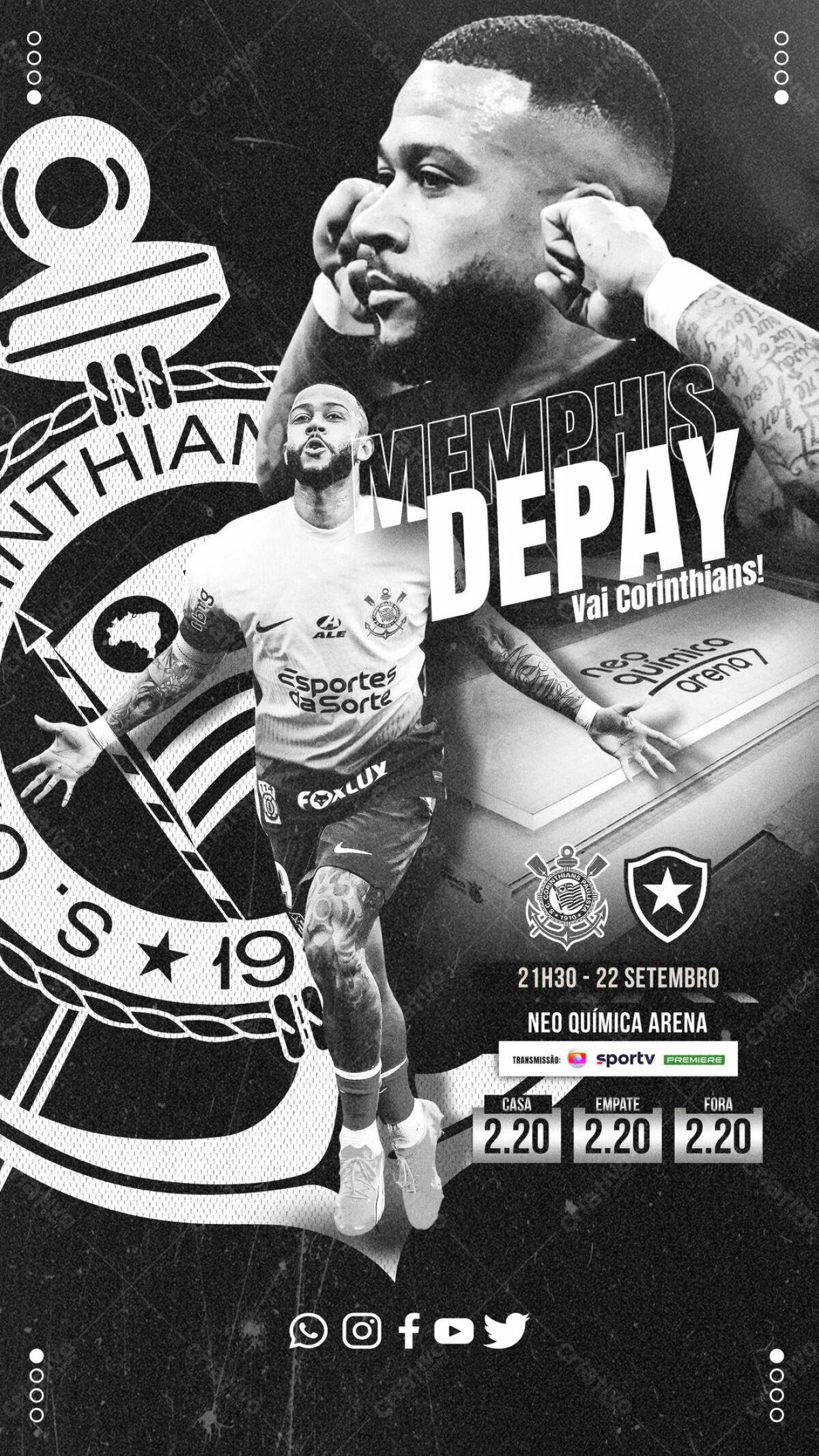 Flyer Corinthians x Memphis Depay PSD Editável