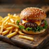 Realistic composition of burger and fries board