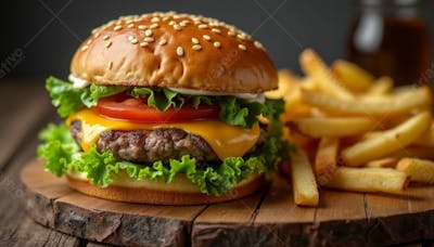 Tábua Com Hambúrguer E Fritas