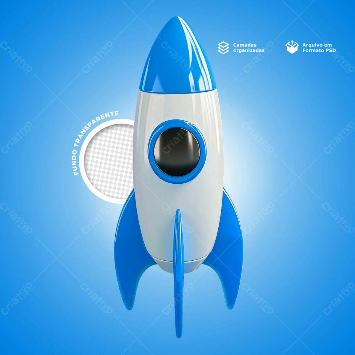 Mockup Foguete Azul e Branco PSD Editável