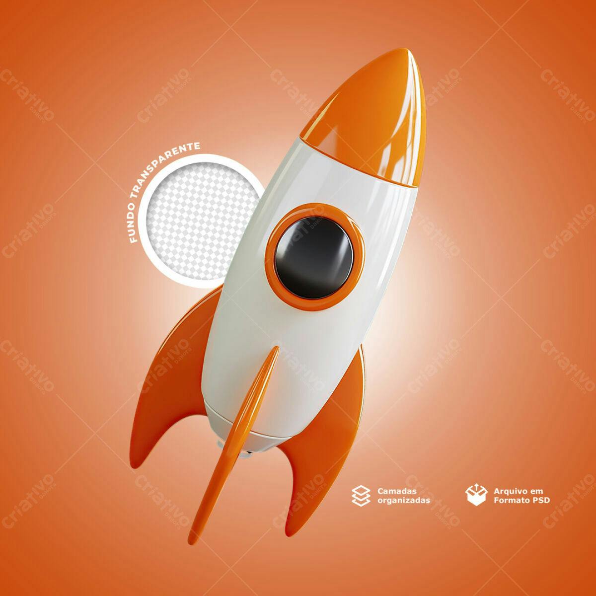 Mockup Foguete Laranja e Branco PSD Editável
