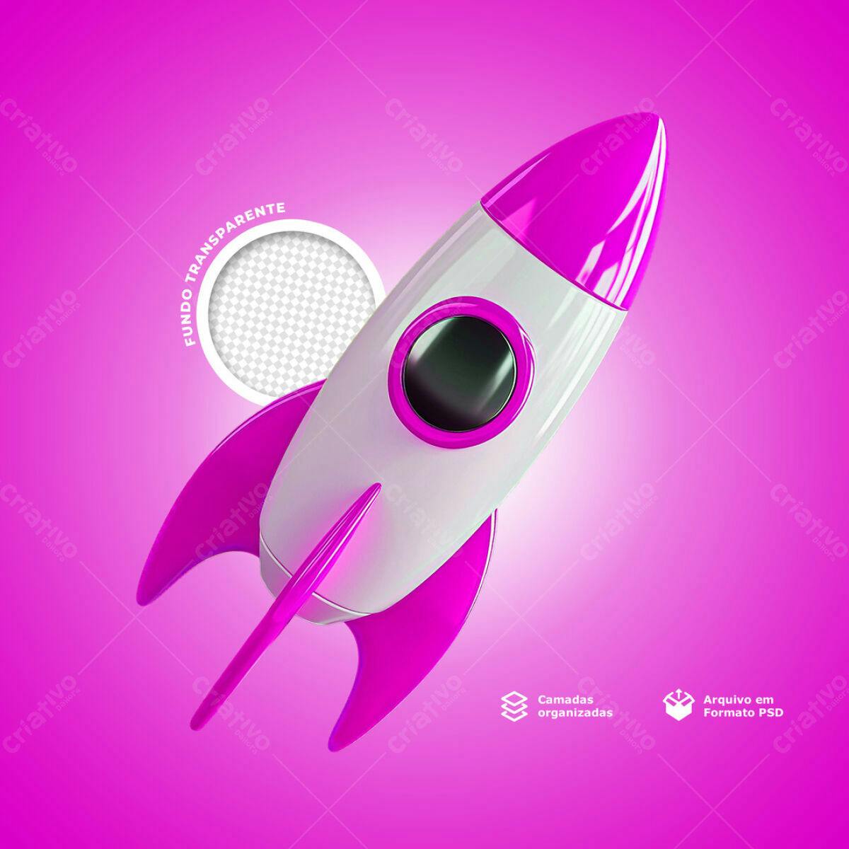 Postagem para Redes Sociais com Foguete Rosa PSD Editável