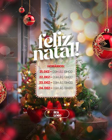 Feliz natal 25 de dezembro aviso informe horário comunidado social media psd editável