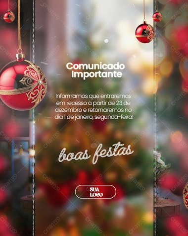 Feliz natal 25 de dezembro aviso informe horário comunidado social media psd editável