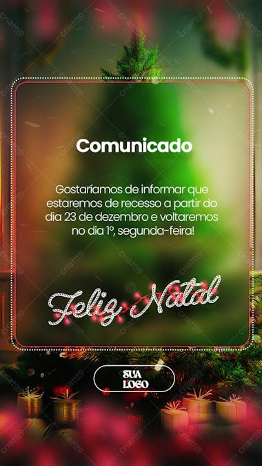 Feliz natal 25 de dezembro aviso informe horário comunidado social media psd editável