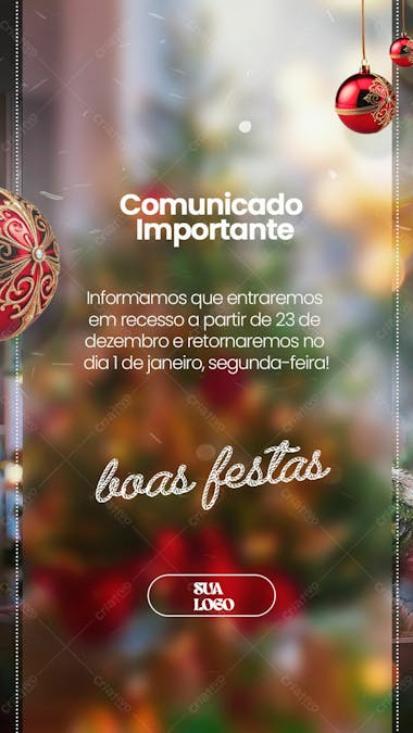 Feliz natal 25 de dezembro aviso informe horário comunidado social media psd editável