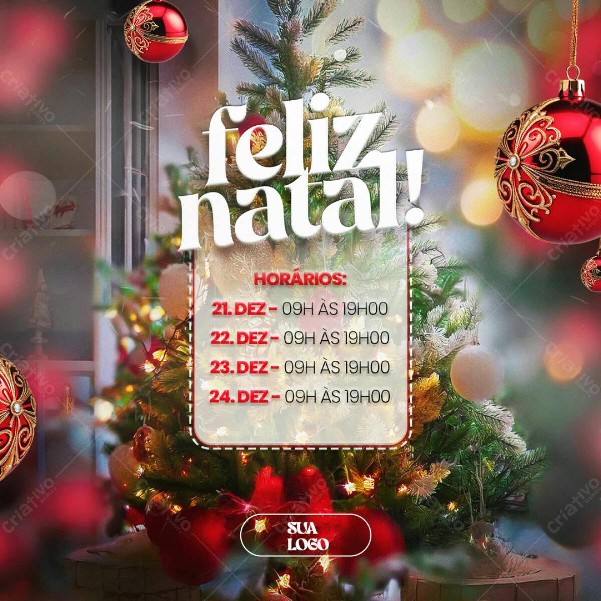 Flyer Natalino com Árvore e Bolas Vermelhas PSD Editável