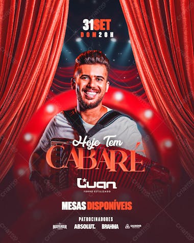 Flyer evento hoje tem cabaré feed