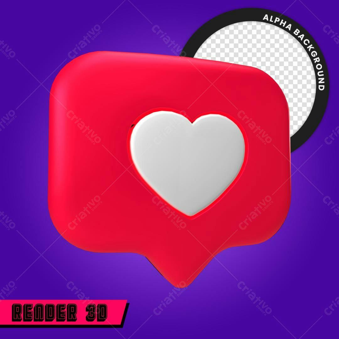Selo 3D de Curtida em Balão Vermelho e Branco