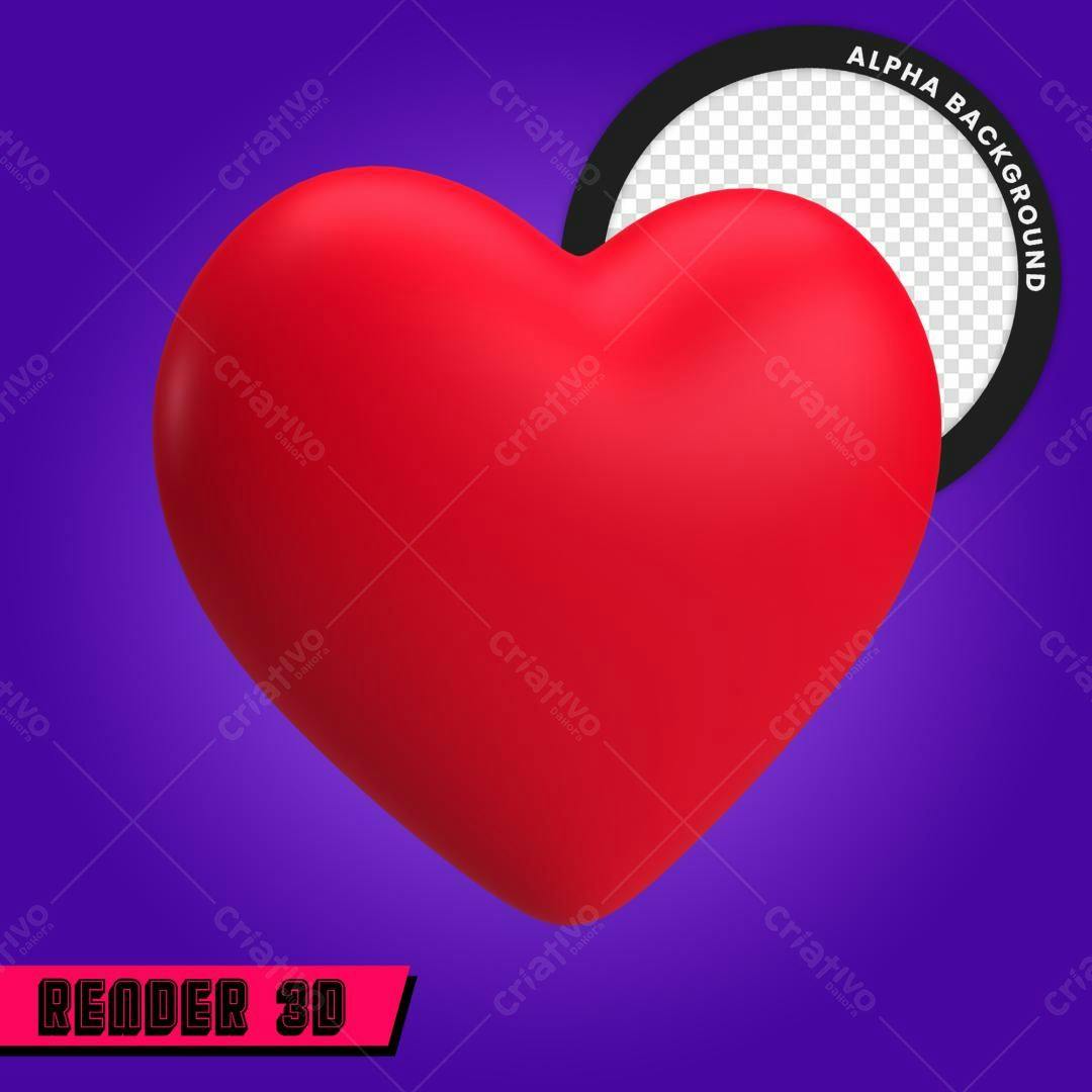 Selo 3D Amor Vermelho Formato Coração