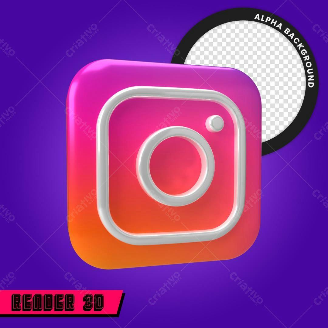 Selo 3D Instagram gradiente rosa e laranja metálico