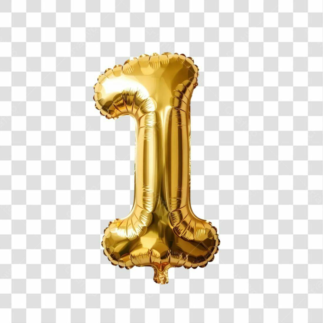 Balão Número 1 Dourado PNG com fundo transparente