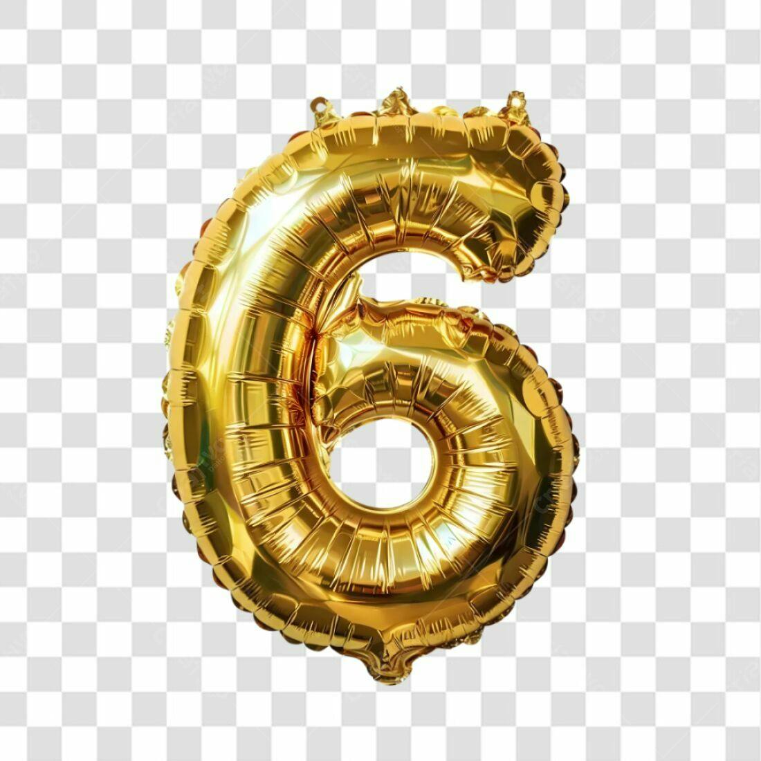 Balão Número 6 Dourado PNG com fundo transparente