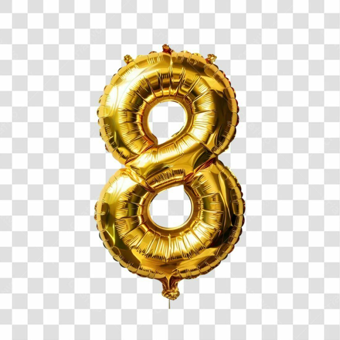 Balão Número 8 Dourado PNG com fundo transparente