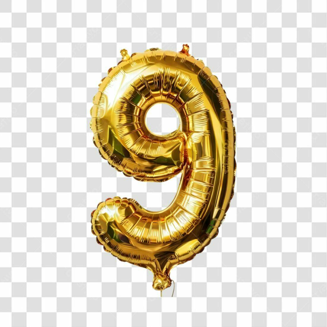 Balão Número 9 Dourado PNG com fundo transparente