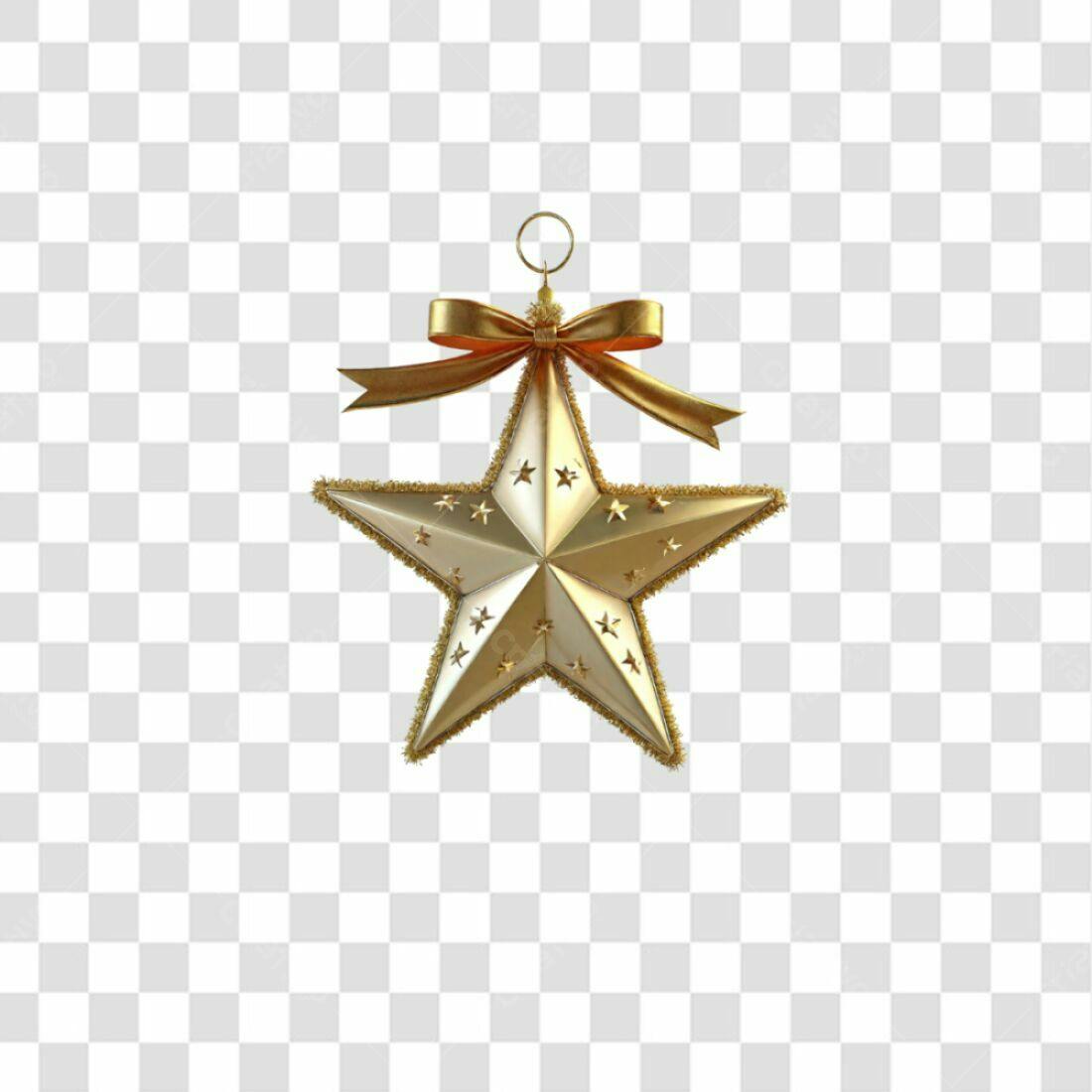 Enfeite Natalino Estrela Dourada PNG com fundo transparente
